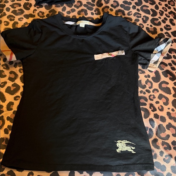 Burberry Tops - Burberry Black Short Sleeve Tee with Signature Plaid Trim